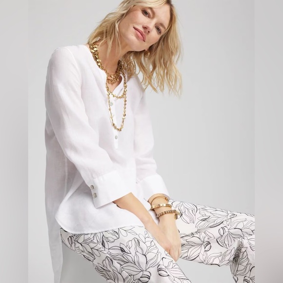 Chico's Tops - CHICO’S NWT 2 / Women’s L No Iron Linen Tunic in Optic White • Neutral Blouse